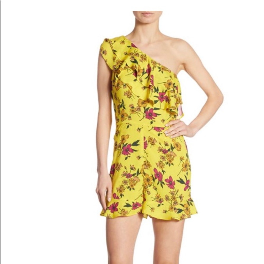 Scripted One Shoulder Floral Romper Size M